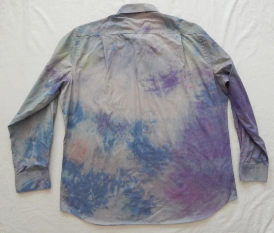 Camisa Tie Dye Gris Púrpura Azul Manga Larga Abotonada - XL Para Hombre Hecha a Mano Foto 2 de 4
