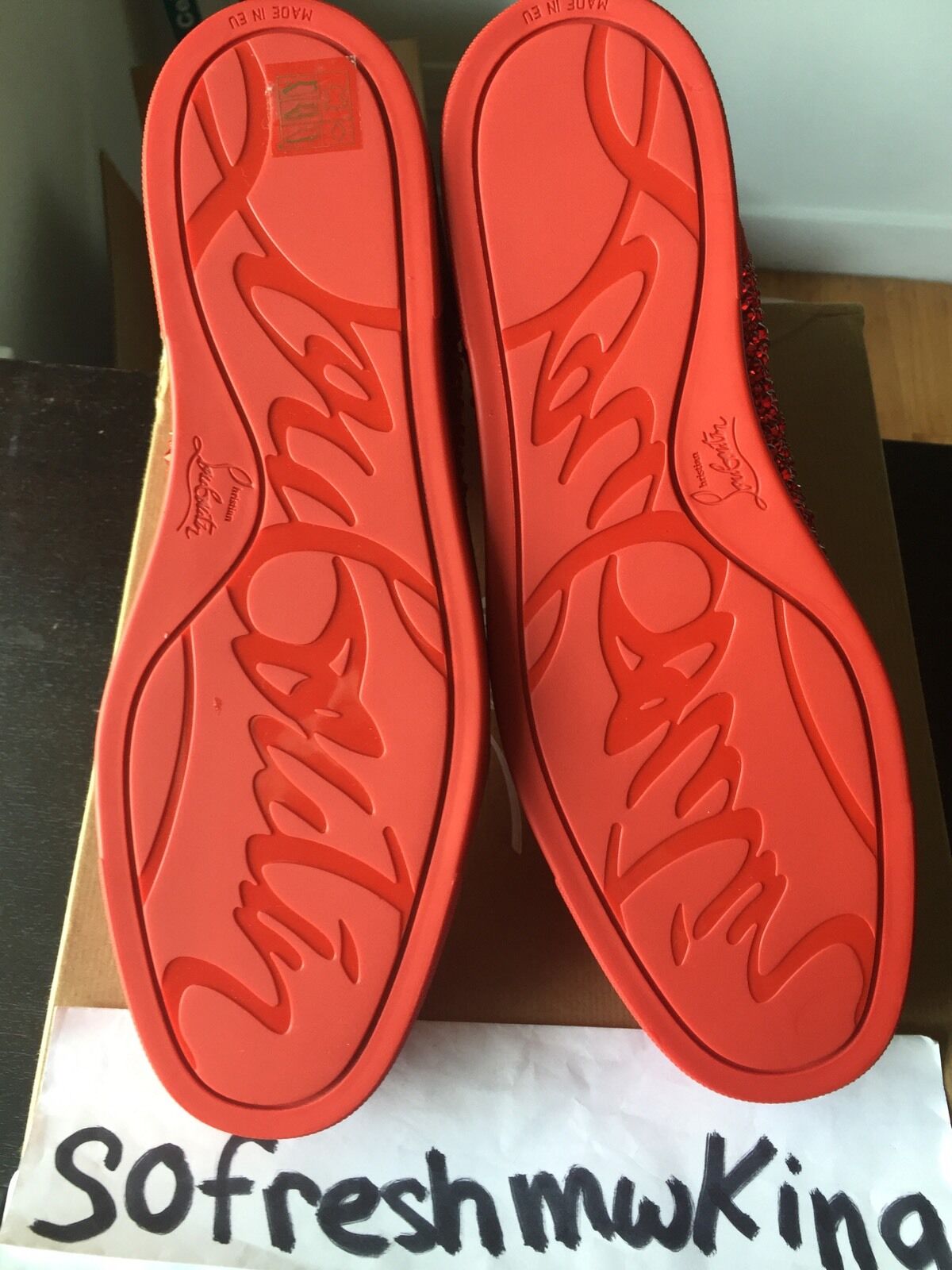 Christian Louboutin Men's Red Pavot Suede Custom Strass Sneaker Sz 47 !