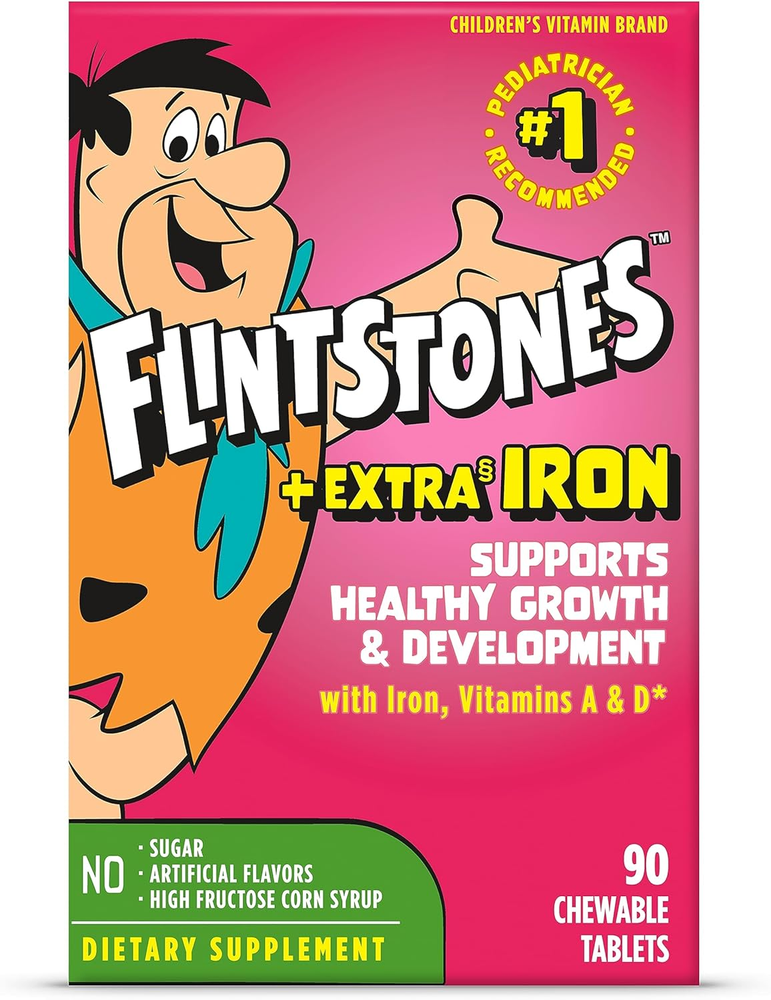 Flintstones Chewable Kids Multivitamin + Extra Iron, Kid Vitamins with Vitamin C