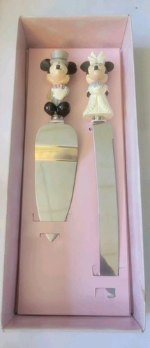 Vintage Disney Store Mickey & Minnie Mouse Wedding Cake Server & Knife Set 