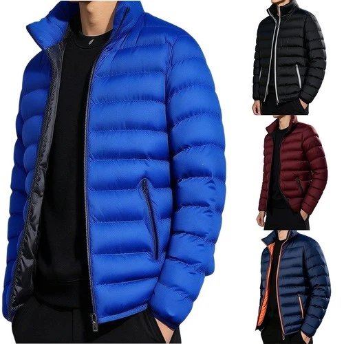 Men's Fit Thick Jacket Polyester Warm Coat with Zippered Pocket Feature - product listing photo