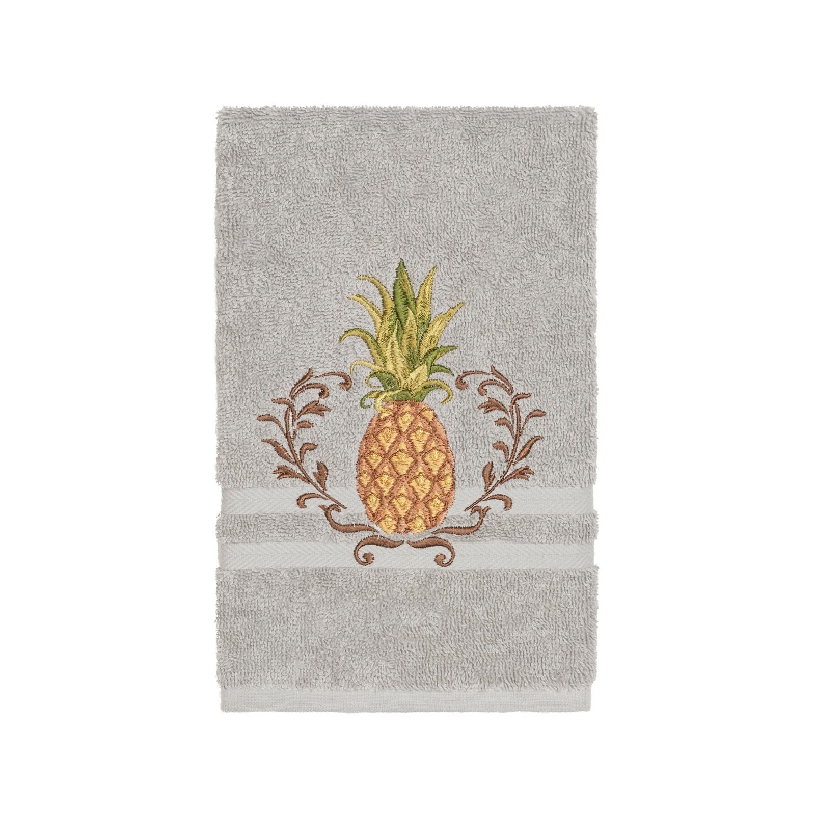 Luxury Turkish Cotton Pineapple Embroidered Grey Hand Towel for Spa & Hotel