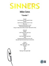 Miles Caton 'Sinners' Signed Lyric Sheet 'Travelin' Beckett Sammie Moore