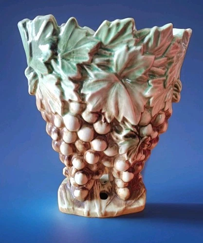 Vintage McCoy Grapes & Leaves Vase/Planter 9.25" American Art Pottery 1940s-50s