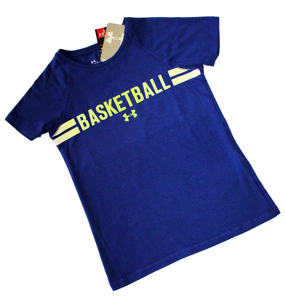 GIRLS UNDER ARMOUR T-SHIRT SIZE 7 HEAT-GEAR PURPLE/BRIGHT GREEN NEW wt TAGS! - Image 2 of 4