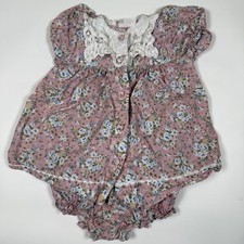 Vtg 12m Allison Ann Dress Diaper Cover Lace Collar Made In USA Hand Embroidered