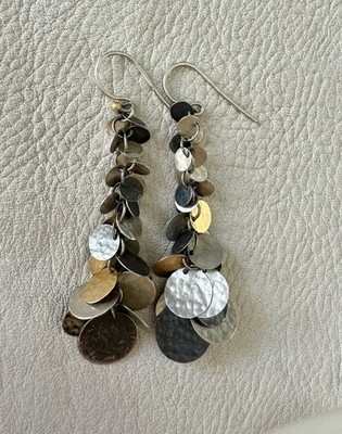 Gurhan Disc Cluster Silver Drop Earrings Boho Gypsy Multi Tone