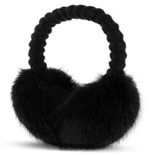 Ear Muffs Winter Women, Faux Fur Earmuffs Foldable Ear Warmer Girls Soft Black