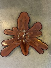 Beautiful Slab Burl Wood Live Edge Clock Dark Wood Large Display Folk Art