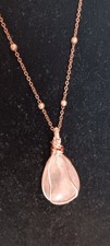 Handmade Teardrop  Rose Quartz Copper Wire Wrap Necklace