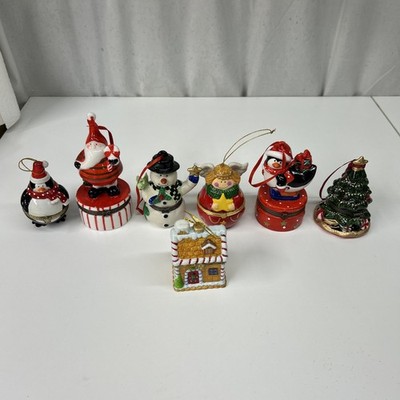 Trinket Box Christmas Ornaments Lot Of 7 Snowman Santa Gingerbread House