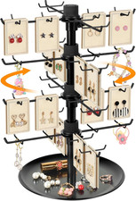4-Tier Rotating Jewelry Display Stand with 80 Hooks, Earring Display for Vendors