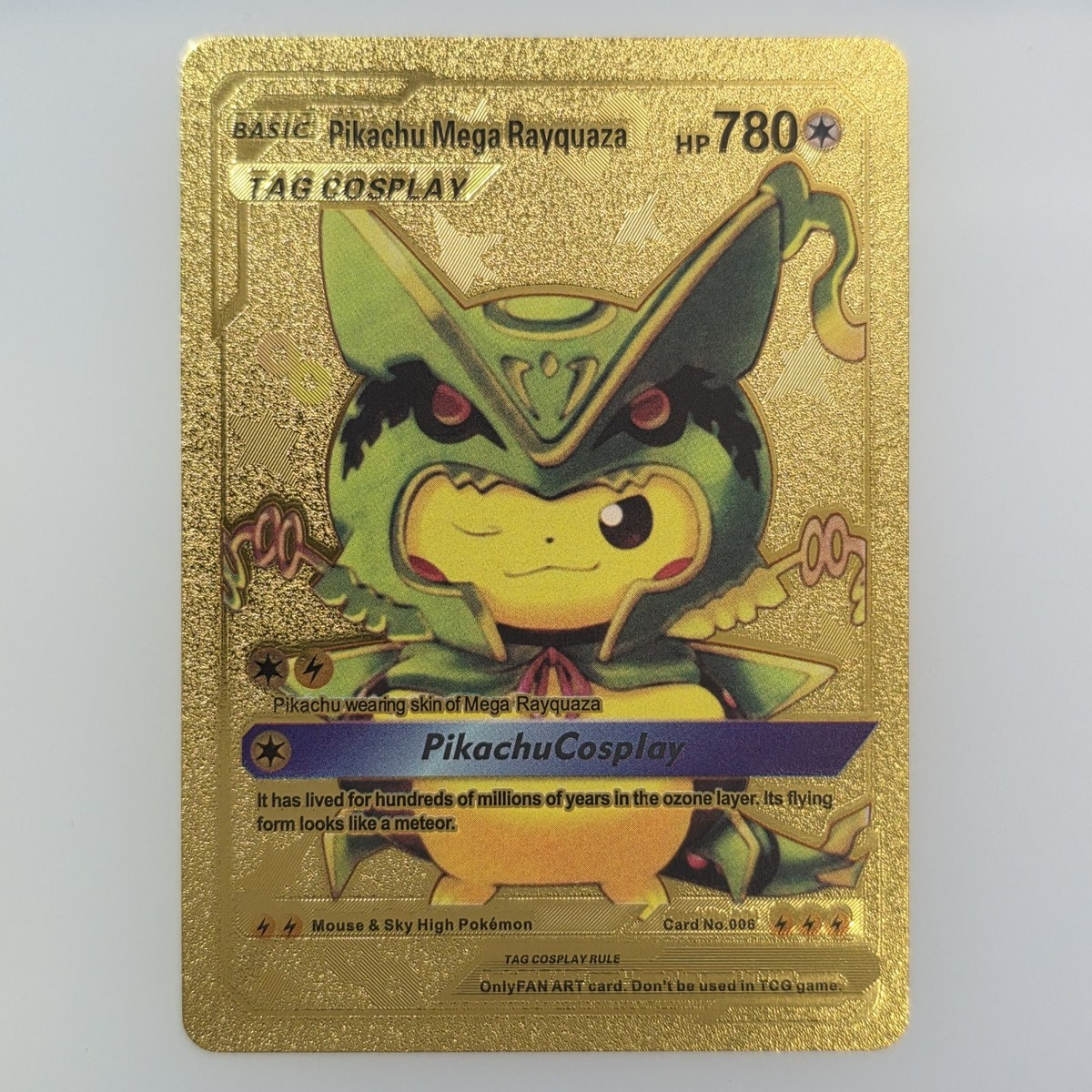 Pokémon Pikachu Mega Rayquaza Tag Cosplay Gold Foil Fan Art