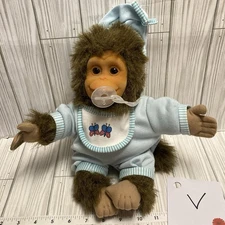 1994 Hosung JOEY Baby Monkey Plush Blue Pjs Pacifier Flocked Face Vintage Chimp