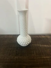 Vintage E.O. Brody Co. White Milk Glass Hobnail Bud Vase 7.5” Made in USA