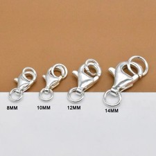 925 Sterling Silver Trigger Lobster Clasps with Closed Jump Ring 8 to 14MM 10Pcs
