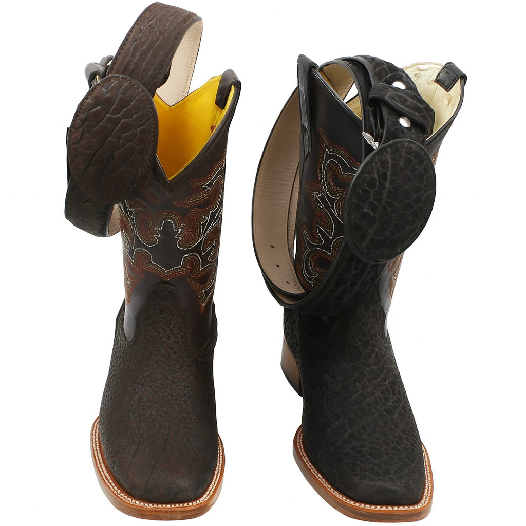 Men Genuine Bull Shoulder Leather Cowboy Western Rodeo Boots - With Belt