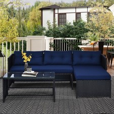  3 Piece Patio Furniture Set, Rattan Outdoor Sofa Set with Chaise Lounge & Loves