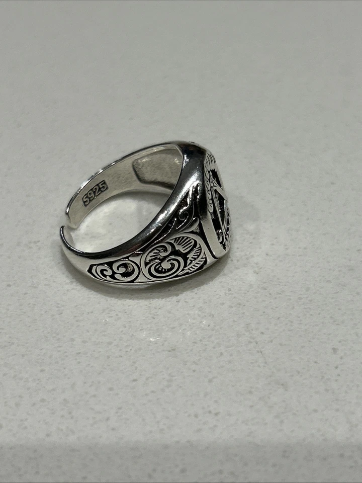 Anillo masónico, plata de ley 925 para hombre, símbolo G masónico, sello hecho a mano Foto 2 de 4