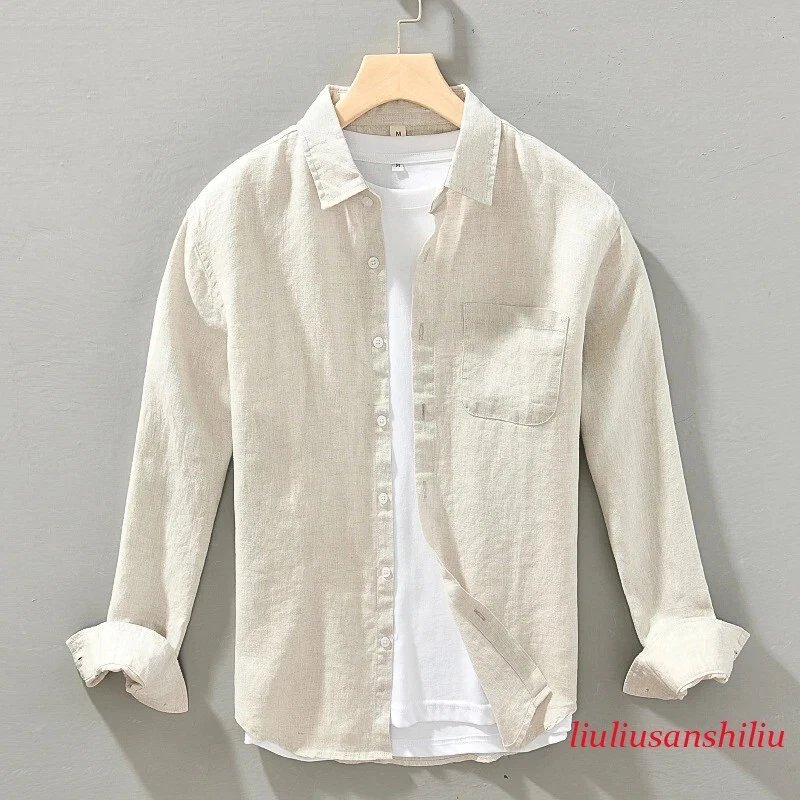Men 100% Linen Shirt Long Sleeve with Button Solid Color Casual Pure Linen Shirt
Opens in a new wind