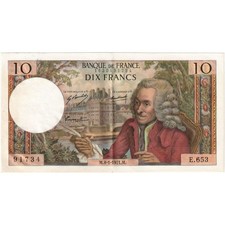 [#335967] France, 10 Francs, Voltaire, 1971-01-08, E.653, UNC