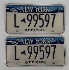 New York Official License Plate Set/Pair Matching Pair L-99597 White Blue
