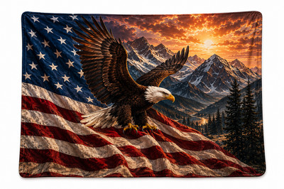 American Flag Eagle Blanket 280 GSM Patriotic USA Throw Blanket Home Decor