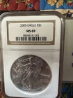2005 $1 American Silver Eagle NGC MS69 Brown Label