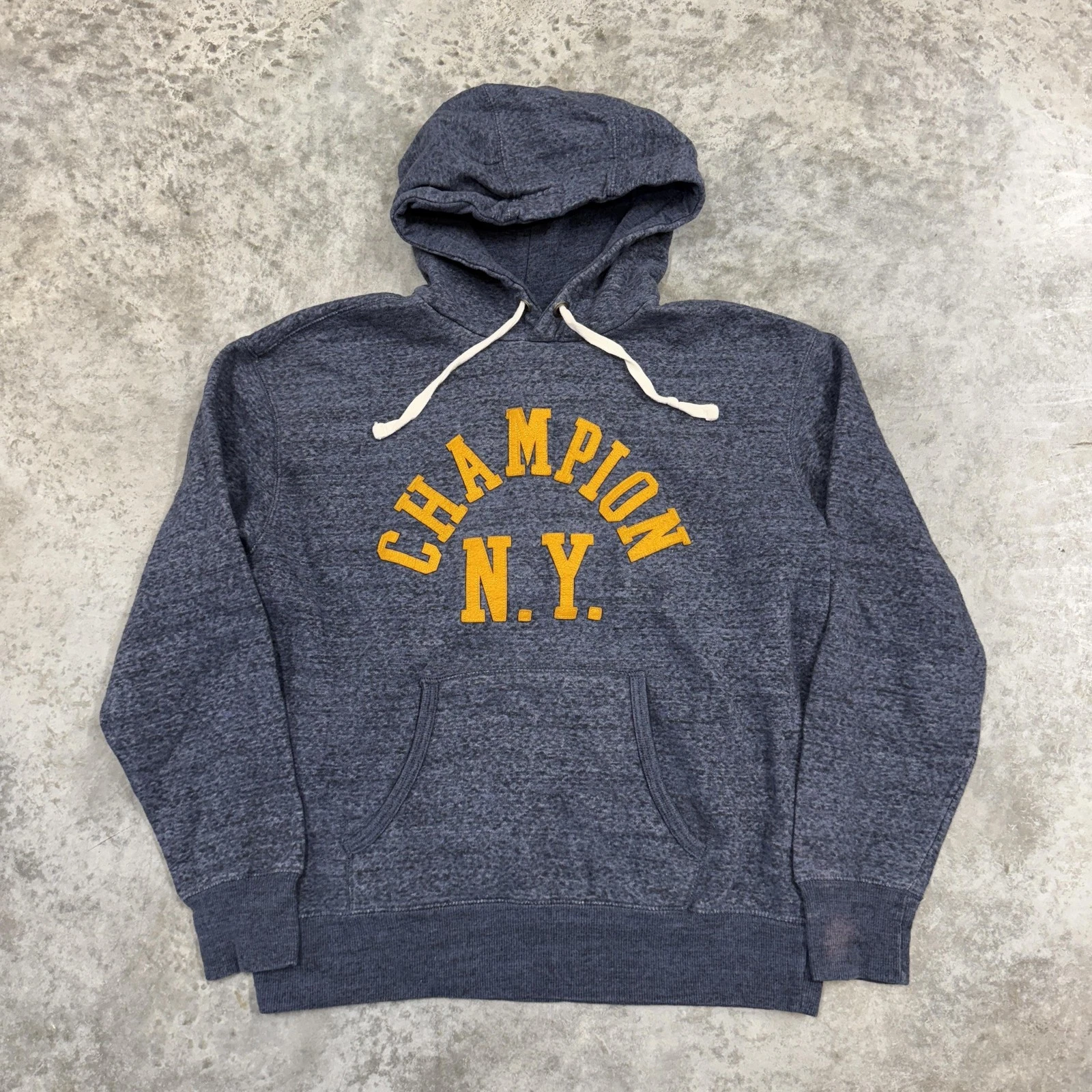 Champion Hoodie Mens Large Blue Heather Pullover CHAMPION N.Y. Spell Out Logo