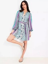 Loft Blue, Purple, and White Floral Stripe Print Dress Sz 4 BNWT