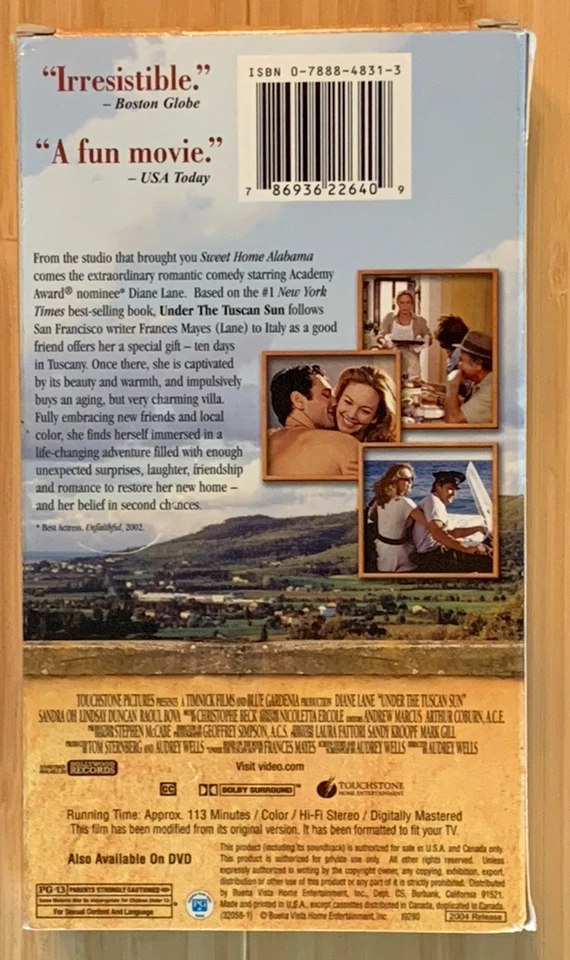 Under the Tuscan Sun VHS Tape 2003 Romance/ Drama/ Comedy Diane Lane - Image 2 of 2