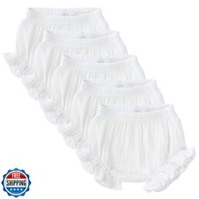5pcs Toddler Baby Girls Boy White Ruffled Bloomers Diaper Cover Cotton Linen