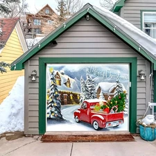 Large Merry Christmas Garage Door Banner - 7X8Ft, 7X16Ft, Outdoor Wall Decor, Ch