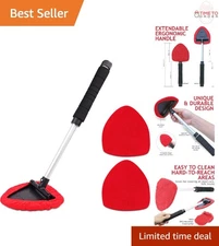 Windshield Cleaner Tool Extendable Handle Reusable Microfiber Reaches Hard-to...