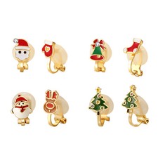 4Pcs Women Girls Christmas Clip On Stud Earrings Non-Piercing Cute Festive Gifts