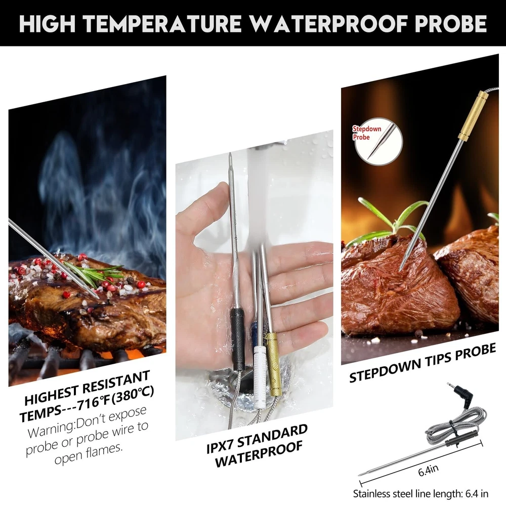 Wireless Meat Thermometer for Grilling and Smoking, Food Thermometer for BBQ ...