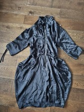 Oasis Satin Zip Front Balloon Dress With Drawstring Sleeves & Collar UK8