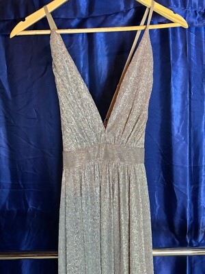 Strappy Halter Shimmery Taupe Silver Long Maxi Dress Prom Formal Empire Waist L | eBay Strappy Halter Shimmery Taupe Silver Long Maxi Dress Prom Formal Empire Waist L | eBay