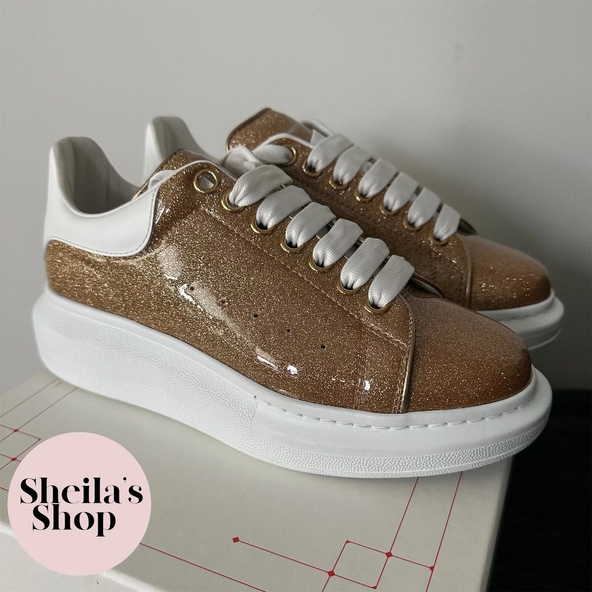 Alexander McQueen Men's White/Gold Oversized Sneakers Shoes Size EU 45/US  12 🔥 | eBay