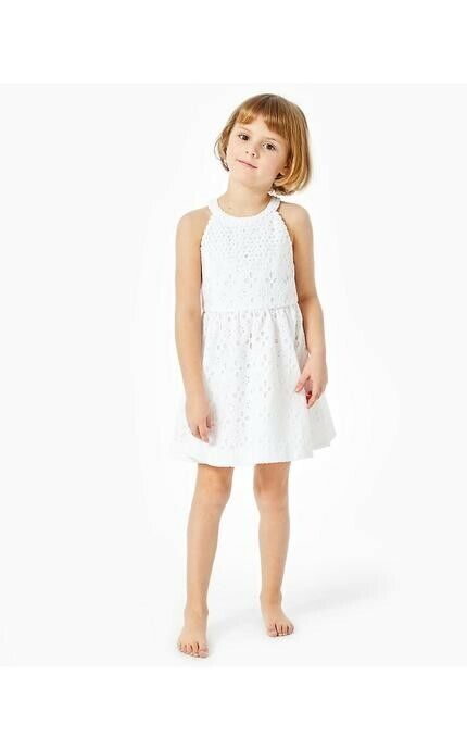 Girls Lilly Pulitzer Little Kinley Dress in Resort White Floral Cross Eyelet 12 Niska cena akcji