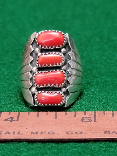 VINTAGE SIGNED STERLING SILVER 925 CORAL CLUSTER RING SIZE - Picture 16 of 24