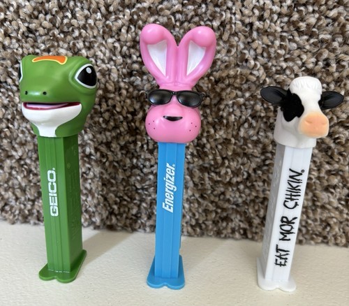 Promotional PEZ Dispensers - GEICO GECKO-ENERGIZER BUNNY-CHICK~FIL~A COW