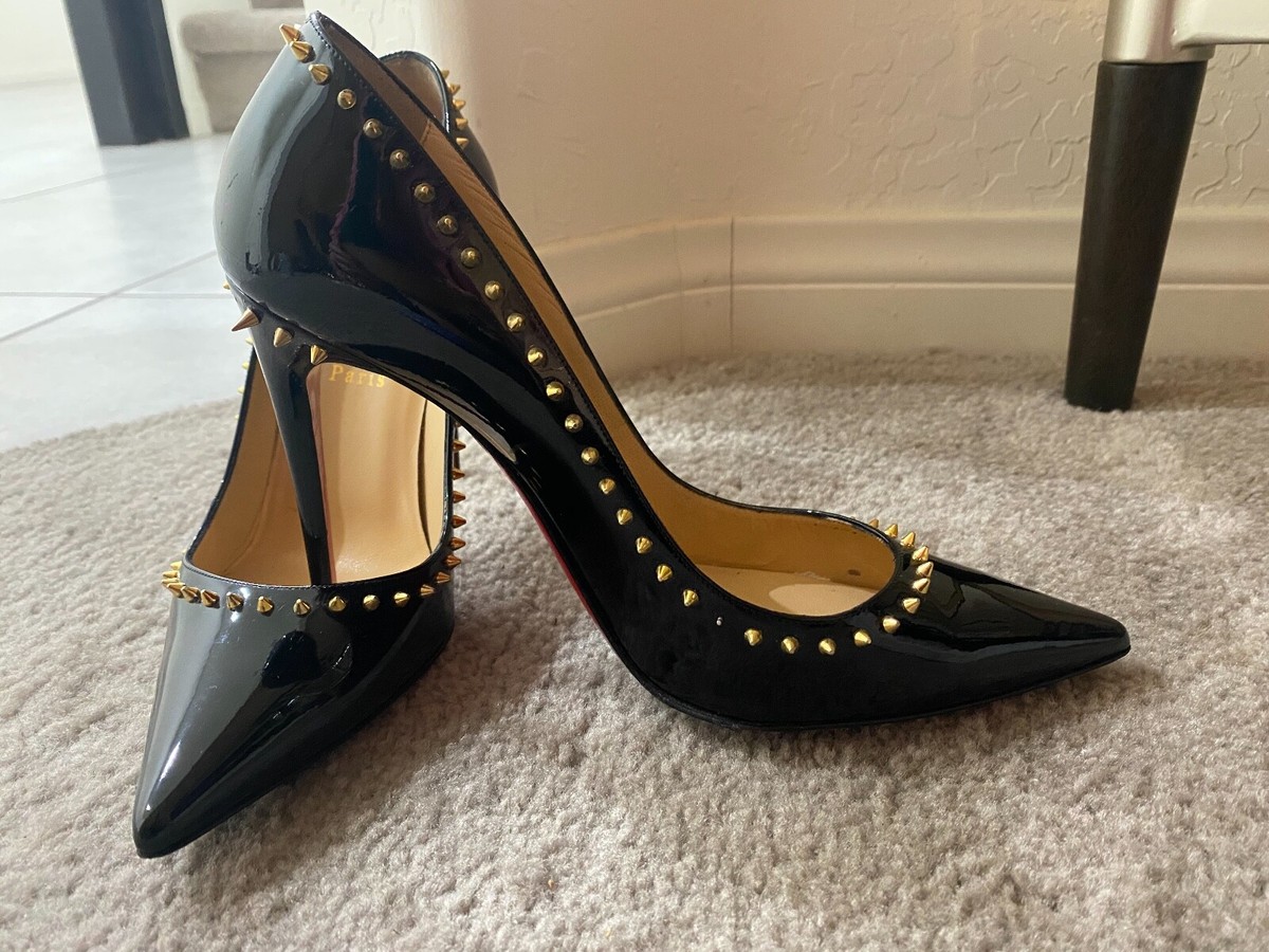 HOT Christian Louboutin Anjalina spike studded black patent