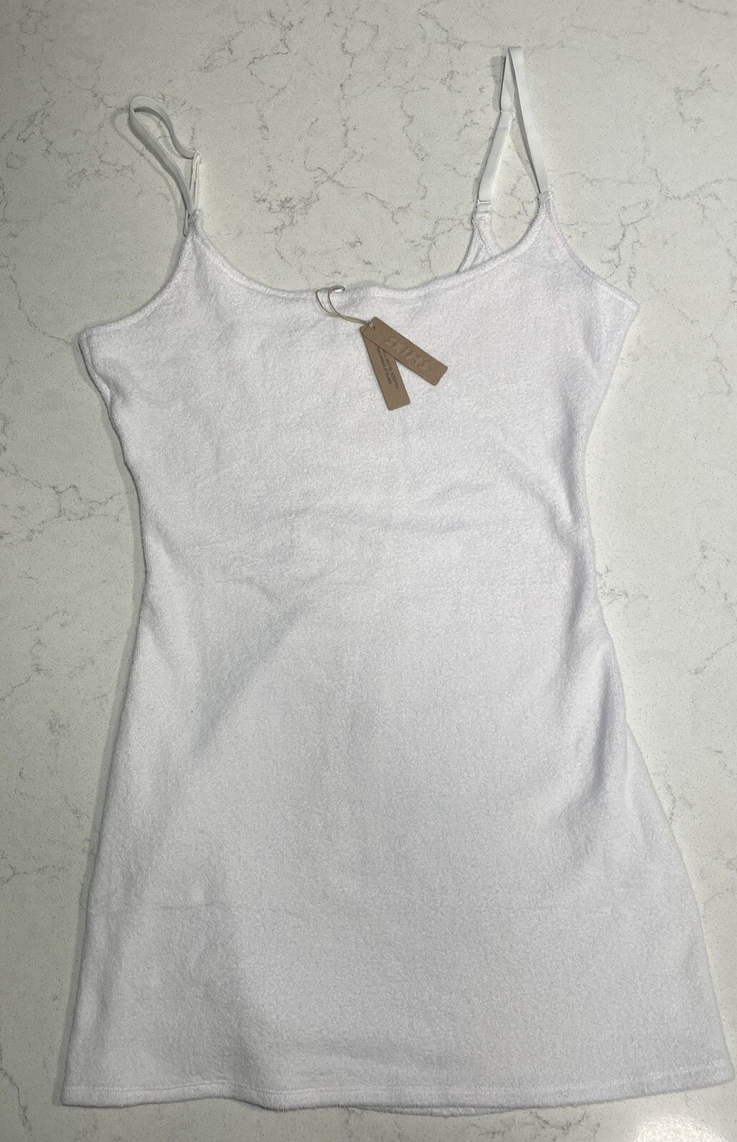 SKIMS WHITE SOFT LOUNGE SHORT SLIP DRESS White Marble Size L