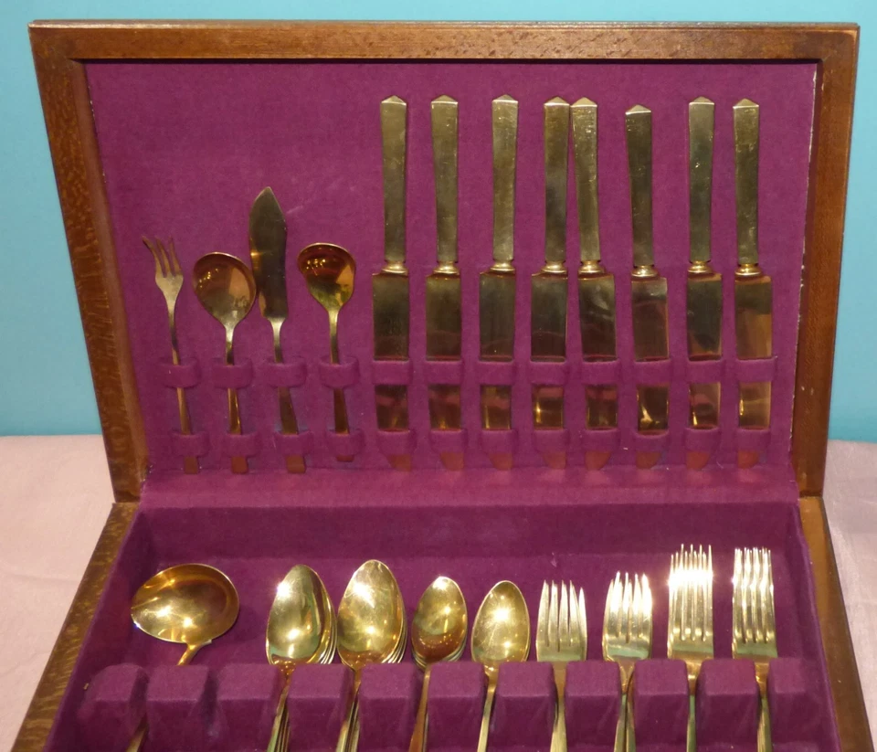 Dirilyte Gold Color Flatware Service for 8 Goldware 45 Pieces Ladle Spreader - Image 4 of 4