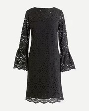 NWT J.CREW EYELET BELL SLEEVE BLACK DRESS SZ 8