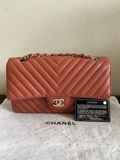Chanel Classic Double Flap Medium Pink Chevron Lambskin Leather Handbag Gold GHW