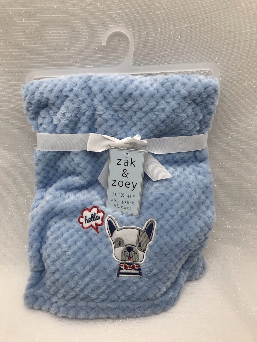 Zak Zoey Baby Blanket Blue Puppy Dog Waffle Fleece Security