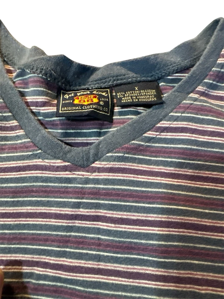 Camisa elástica Route 66 para mujer multicolor a rayas manga corta talla 1x Foto 2 de 3