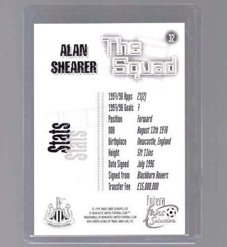 ALAN SHEARER 1999 Futera Soccer Card NEWCASTLE UTD #32 PSA - Picture 2 of 2
